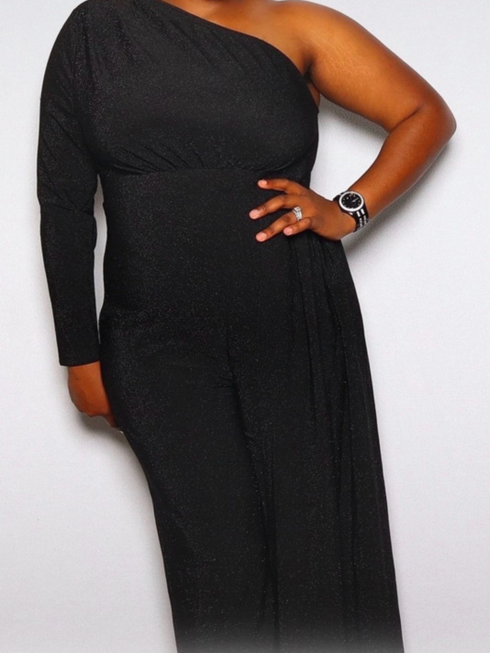 Black One Shoulder Elegant Wide Leg Jumpsuit